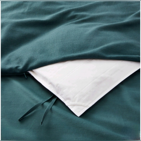 Casaluna F/Q Heavyweight Linen Blend Duvet Cover & Sham Set Dark Teal B… - Picture 4 of 5